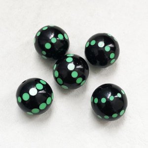 画像1: 14mm "Black/ Green"dot plastic beads
