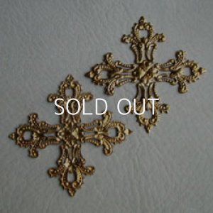 画像1: brass 56mm flat cross filigree