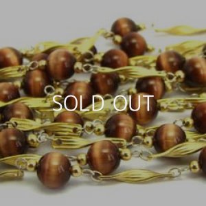 画像1: brown glass beads &  brass link chain