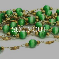 画像1: green glass beads &  brass link chain