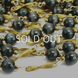 画像1: black glass beads &  brass link chain