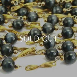 画像1: black glass beads &  brass link chain