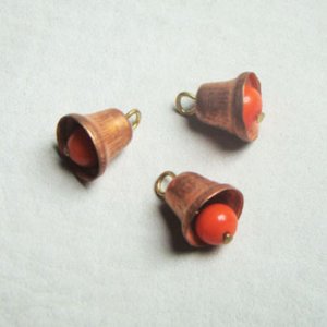 画像1: 2pcs brass/ Coral beads Bell charm