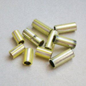 画像1: 2pcs "Silver x Yellow" Stripe Tube Beads