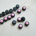 2pcs 7mm "Black/ Opaque Rose" 2-hole beads