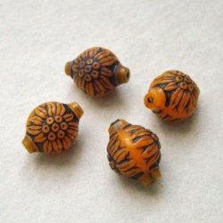 画像1: 15x12 "Caramel/Black" flower design plastic beads