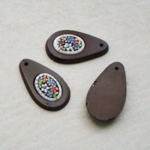 画像1: Brown floral cab inlaid teardrop beads