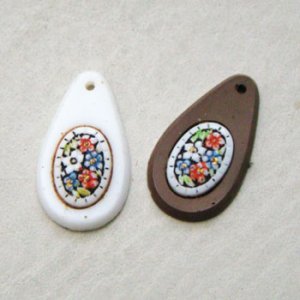 画像2: Brown floral cab inlaid teardrop beads