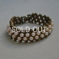 画像1: Pearl braided brass mesh chain bracelet