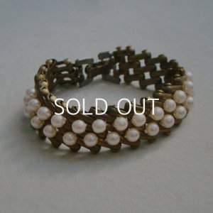 画像1: Pearl braided brass mesh chain bracelet