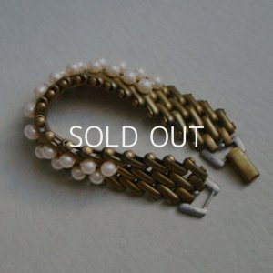 画像2: Pearl braided brass mesh chain bracelet