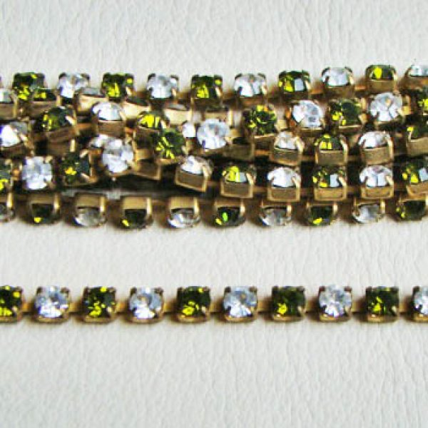 画像1: VSW 4mm "Olivine & Crystal" rhinestone chain (1)