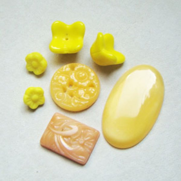 画像1: 7pcs Yellow floral glass set "A" (1)