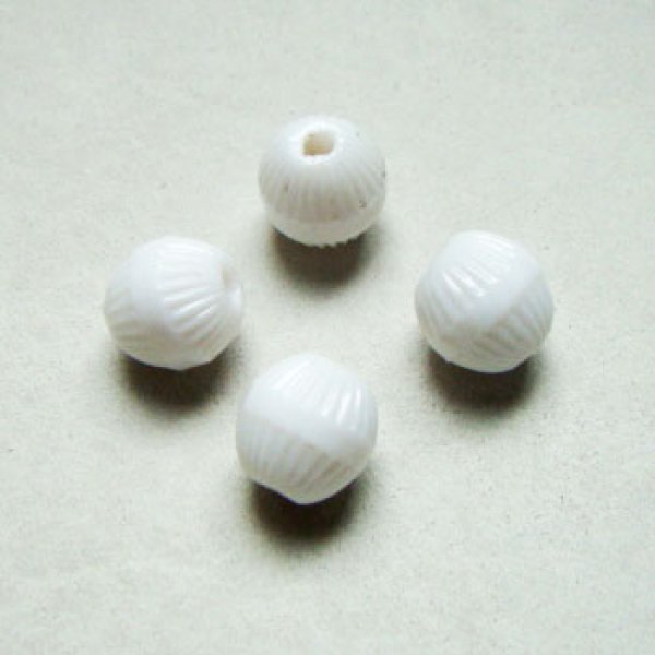 画像1: 2pcs 10mm ribbed beads "White" (1)