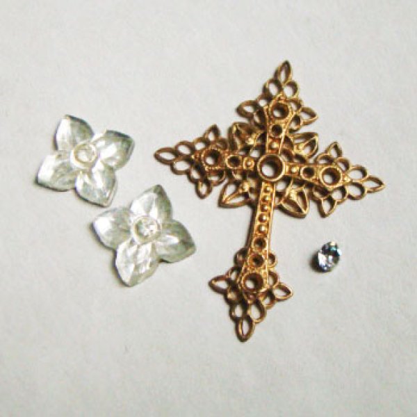 画像1: Cross filigree & Flower cabochon set (1)