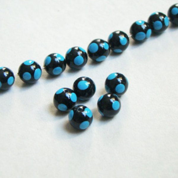 画像1: 4pcs 8mm "Black/Turquoise" polka dot beads (1)