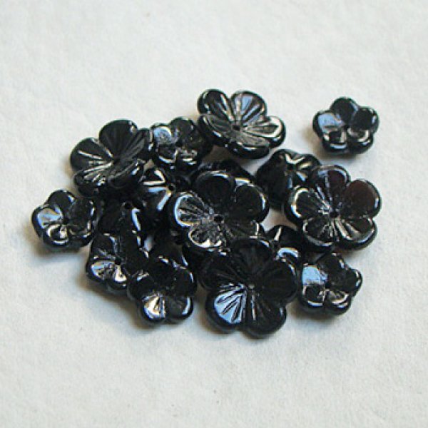 画像1: 2pcs flat flower beads "Black" (1)