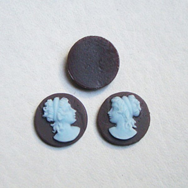 画像1: 1 pair 14mm "Brown/Blue" plastic cameo (1)