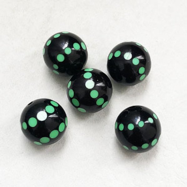 画像1: 14mm "Black/ Green"dot plastic beads (1)