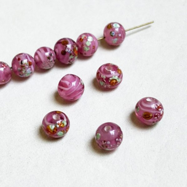 画像1: 8~9mm Pink floral millefiori beads (1)