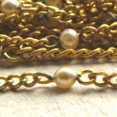 画像1: ecru glass pearl link chain