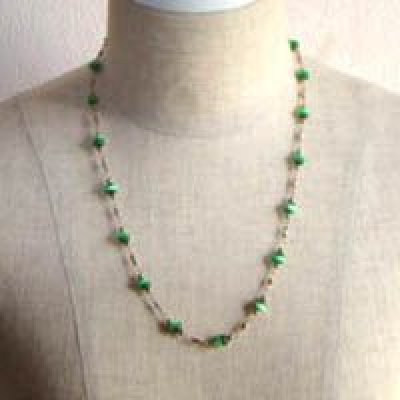 画像2: green glass beads &  brass link chain