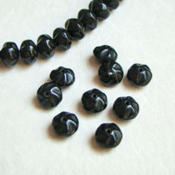 画像1: 2pcs 8.5x6 crinkle rondelle beads "Black" (1)