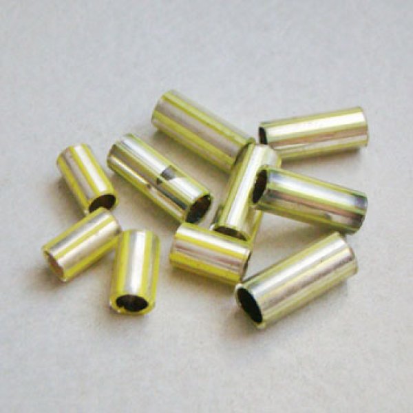 画像1: 2pcs "Silver x Yellow" Stripe Tube Beads (1)