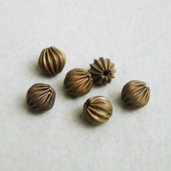 画像1: aged brass 8mm corrugate beads (1)