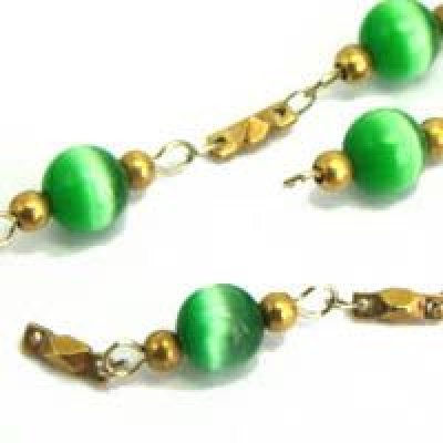 画像1: green glass beads &  brass link chain